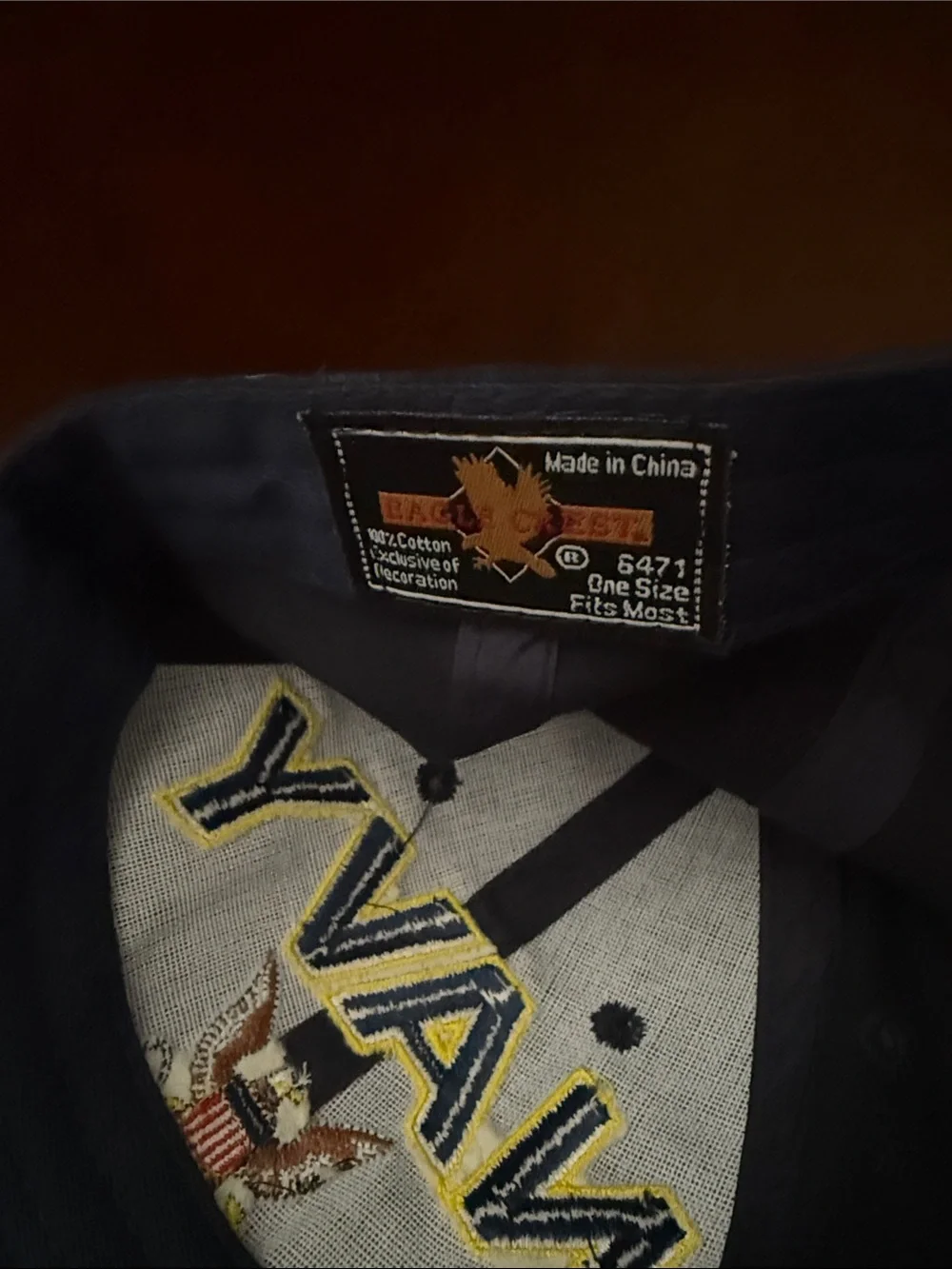 Navy Embroidered Baseball Cap with Eagle Crest - Black